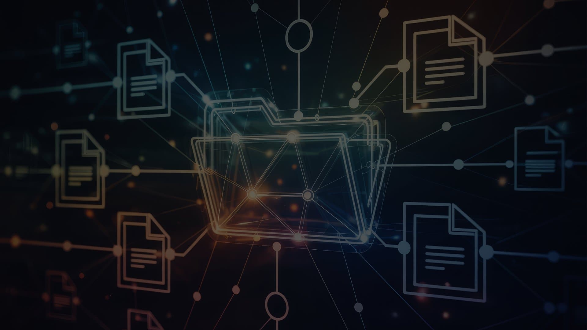 Réseau de données numériques avec dossiers et documents interconnectés